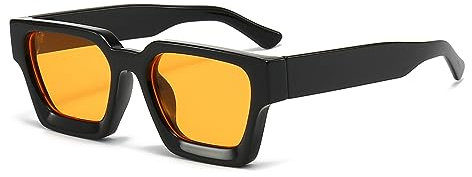 WDZAYXC Vintage Rechteckige Sonnenbrille für Damen Herren Chunky Rectangle Sunglasses Retro Brille UV400 Schutz(Schwarz Orange)