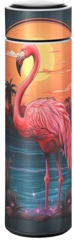 LINNIKEEEE Aquarelle Flamant Rose Bouteille D'Eau Isotherme - Acier Inoxydable,Étanche Flacon Isolé Sous Vide,Thermos Anti-Fuite pour Garçons Filles