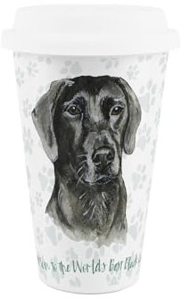 World's Best Black Labrador Dog Ceramic Travel Mug - Novelty Gifts for Dog Mums - Reusable Silicone Lid Double-Walled Insulated Hot/Cold Drinks Tea Coffee Cup