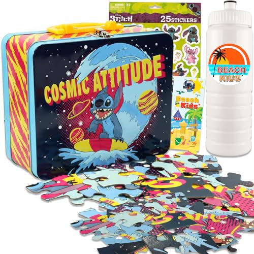 Stitch Lunch Box for Kids Set - Bundle with Stitch Lunch Tin with Puzzle Plus Water Bottle, Stickers, More | Disney Lilo and Stitch Lunch Container