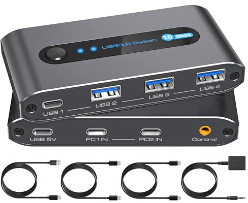 PVBCTCSID 10Gbps USB 3.2 Switch 2 Computers Share 4 Ports Supports USB C Input for Mouse Keyboard Printer with Desktop Controller (Aluminium)