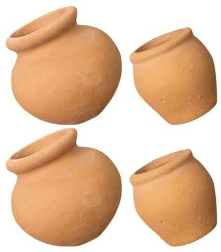 VANZACK Lot de 4 mini pots en terre cuite miniatures en terre cuite pour cactus, fleurs, plantes grasses, loisirs créatifs, mariage