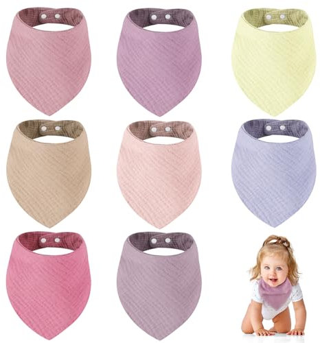URMYWO Lätzchen Baby Dreieckstuch, 8 Stück baby lätzchen Halstücher Weiche & Absorbierende Musselin Halstücher Sabberlätzchen mit 2 Verstellbares Druckknopf Lätzchen (Mädchen)