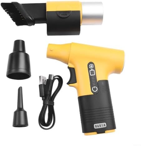 HEIBTENY Elektrische Staubgebläse 100000/120000 RPM Druckluftspray Compressed Air Duster Mit 2600MAh Akku, Jet Fan Mini-Gebläse Bürogeräte Sofa Tastatur Auto Reinigungsset(120000 RPM-yellow)