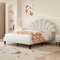 BTM Upholstered Double Bed 4FT6-135x190cm, Double Bed Frame with Adjustable Petal-like Headboard and Solid Wood Slat, Velvet, Beige