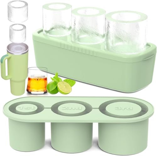 Compatibles con el molde de hielo Stanley Cup, molde de hielo de silicona con tapa y contenedor, bandeja de cubitos de hielo de 3 compartimentos, cubitos de hielo para vasos de 40 Oz, bebidas, cerveza