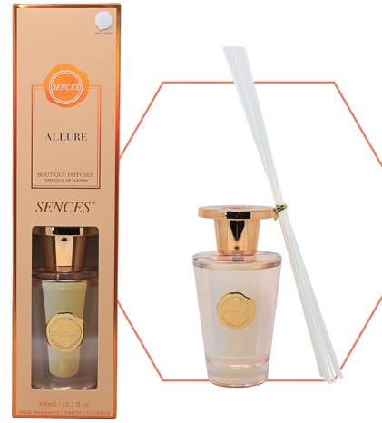 Sences Luxury Reed Diffuser 300ml - Scented with Allure, Long-Lasting Natural Aroma, Premium Essential Oils, Elegant Glass Bottle, Ideal for Home, Office & Spa, Enchanting & Sophisticated Fragrance