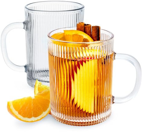 KONZEPT Teegläser mit Henkel Set 2er, 350 ml, geriffelte, ideal als Kaffeegläser