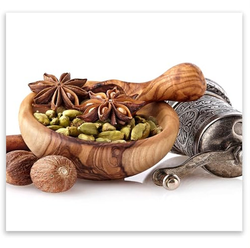 SMTDeco Herdabdeckplatte 50×52 cm – Mehr Arbeitsfläche, Spritzschutz & Schneidebrett – ESG Glas, kratzfest – für Induktion/Ceranfeld – 1-teilig, Motiv Mörser Holz Braun