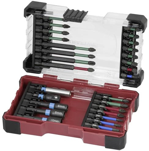 KRAFTWERK Schlagschrauber Bits Set 29-tlg. | Bitsatz für Akkuschrauber | Torsion Bit Set mit Farbmakierung | Bit Set lang in extrem robuster Kunststoffbox | KRAFTWERK Bitbox Art. Nr. 306.378.004