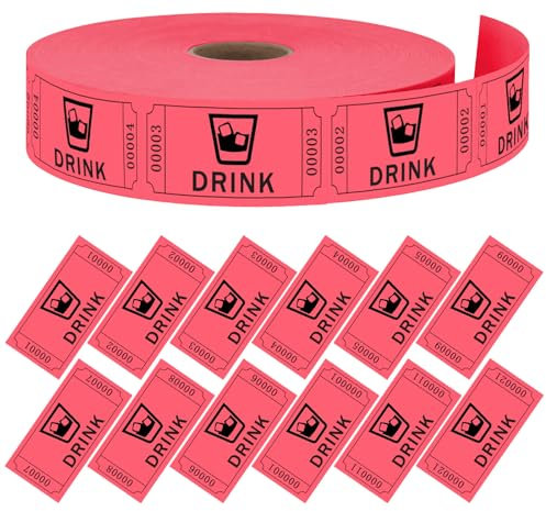 Moguri 1 Rolle mit 1000 Stück Getränkewertmarken Rot, Party Lose für Events, Tombola und Hochzeiten, Gutschein für Freigetränk, Wertmarken für Feste und Veranstaltungen