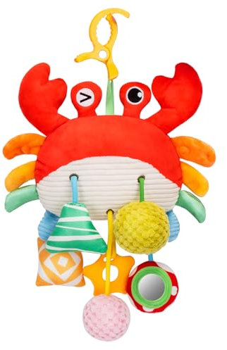 Accevo Baby Crab Pull Seil hängende Spielzeug, Baby Rasseln, Baby Kauspielzeug mit Spiegel für Kleinkinder Bett Kinderwagen Autositz Bar für Babys Geschenke Jungen und Mädchen