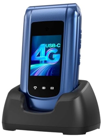 CHAKEYAKE 4G Telefono Cellulare per Anziani,Dual SIM, Flip Telefoni Cellulari con Tasti Grandi | 2.4+1.77 Doppio Display | Volume alto | Funzione SOS | Torcia | Base