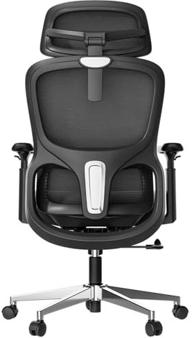 Hbada P2 Ergonomischer Bürostuhl, Bürostuhl mit 3D-Lendenwirbelstütze, Mesh-Stuhl mit 3D 360° drehbaren Armlehnen & 3D-Kopfstütze, 135° stufenloser Neigungsfunktion, Schwarz