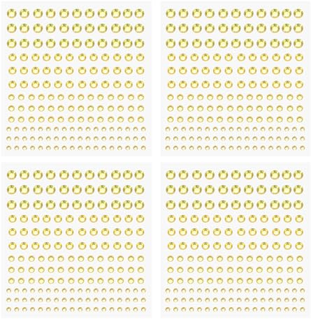 PATIKIL 660 Pcs Acrylic Gem Sticker, 4 Size 3/4/5/6mm Self Adhesive Rhinestones Face Gem Stones Bling Jewelry for Nail Art Craft Clothes DIY Makeup Decoration Party, Light Gold