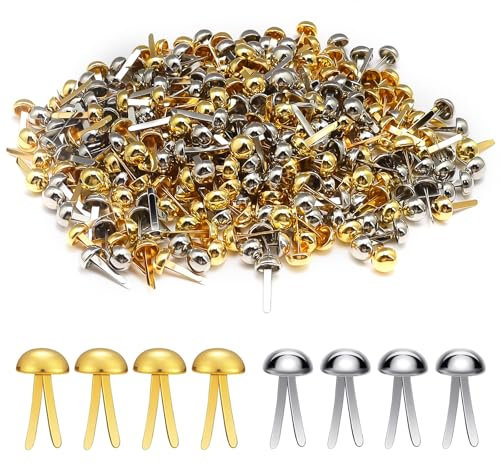 HJIAMA Rundkopfklammern, 300 Stück Briefklammern, 8 mm Rund Musterklammern, Musterbeutelklammern in Gold und Silber, für Befestigen von Papieren, Karten und Dekorationen