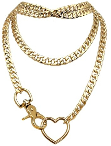 paloli Women's Slip Chain Rainbow Heart O-Ring Chunky Chain Necklace, Rays Cuban Long Layered Jewelry, Adjustable Lariat Y-Necklace Heart Loop Choker