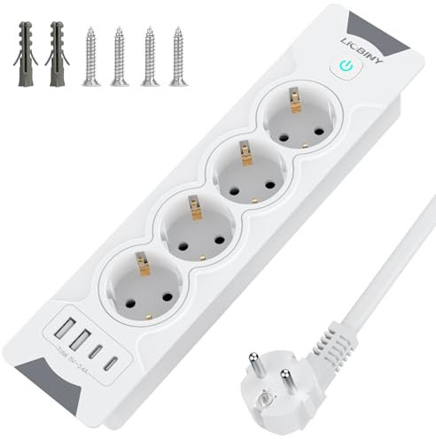 Tischsteckdose Einbausteckdose mit 2 USB C, 4 Fach Steckdosenleiste Versenkbare Steckdose 3680W 16A Mehrfachsteckdose, Verteilersteckdose Mehrfachstecker für Konferenztisch, Sofatisch 2M Kabel Weiß