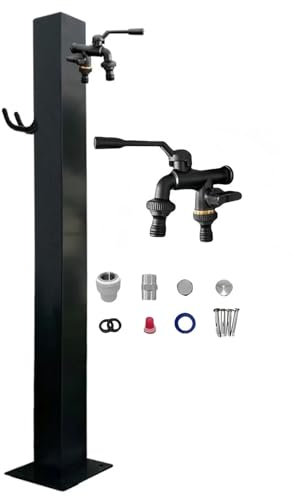 Columna de Agua Vertical de Acero Inoxidable para Jardín, Grifo de Doble Salida, Soporte Independiente para Manguera, Anticongelante, para Lavado y Riego de Autos(60cm/23.6in)