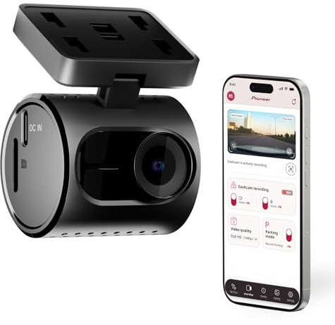 Pioneer VREC-H120SC Kompakte Dashcam - Diskrete 1,5K Auflösung Front-Dashcam für Autos mit Aufprallerkennung, 120-Grad-Weitwinkelabdeckung, eingebautes WLAN, Begleit-App, USB-C Einfache Installation