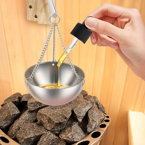 Wall Mounted Sauna Aromatherapy Bowl, Easy to Install Essential Oil Bowl Cup with Movable Aluminum Rod, Hanging Fragrance Diffuser Container Spa Room Accessories for Sauna Spa Bathroom Bedroom