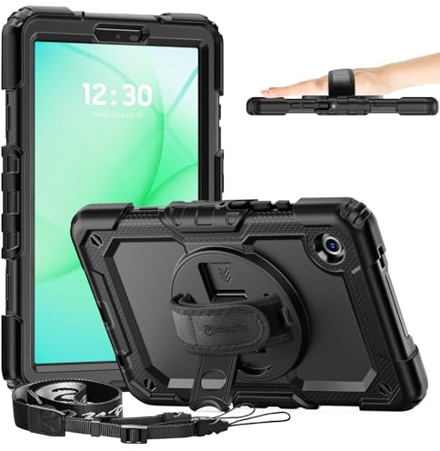 Timecity Case for Samsung Galaxy Tab A11 8.7 Inch 2025 (SM-X130/X133/X135), Shockproof Cover with Screen Protector, 360 Rotating Stand/Hand Strap/Pencil Holder for Samsung A11 Tablet Case 8.7,Black