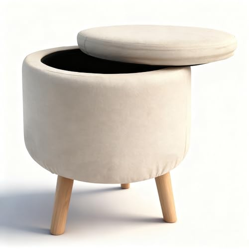 EVGTTI Runder Sitzhocker mit Stauraum - 43 cm Höhe, Ø 36 cm - Vielseitiger Schmink- & Fußhocker bis 100 kg - Für Wohnzimmer, Schlafzimmer & Badezimmer