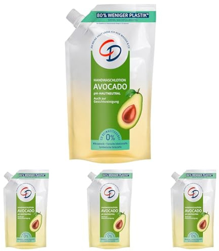 CD Avocado Waschlotion im Nachfüllbeutel 500ml – Pflegende Lotion für eine feuchtigkeitsspendende Reinigung – Vegan und seifenfrei, 500 ml (Packung mit 4)