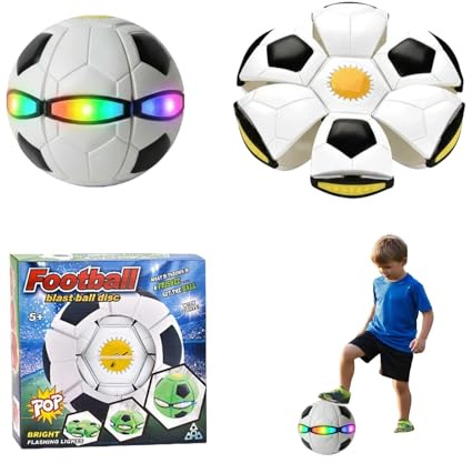 Vmeoap Magic Ball, Magic Bouncing Ball, mit 6 Lichtern, Fußball-Stil, geeignet für Innen- und Außenbereich, Kugelförmige fliegende Untertasse, Doppelform (Weiß)