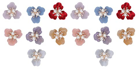 Chiyyak 14pcs Pearl Rhinestone Buttons, Floral Shoe Decoration DIY Exquisite Faux Pearl Buttons Flat Back, with Glue Stick for Clothing Brooches Hair Accessories Wedding Invitations