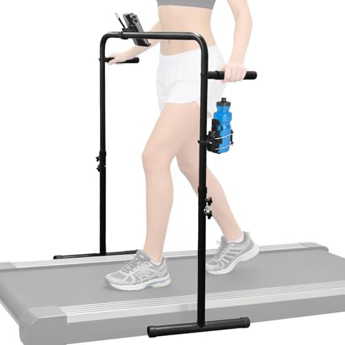 Topfinder Walking Pad Handle Bar Only, 62cm Wide Adjustable Handrail Height with Cup and Phone Holder Treadmill Armrests (Black)