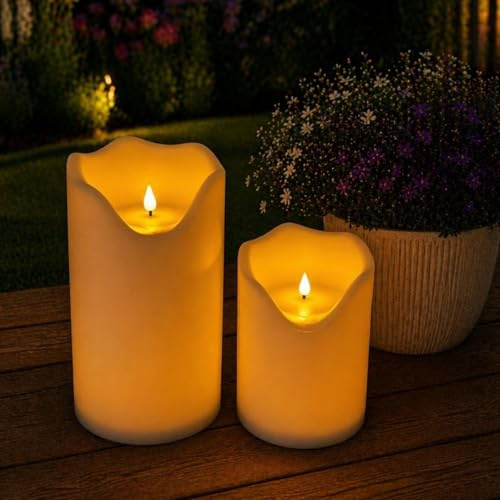 Online Fuchs 2 LED Solar Bodenkerzen mit realistischer Kerzenflamme, aufladbar für draußen - Solarleuchten Outdoor - 20 und 30 cm groß (Creme)