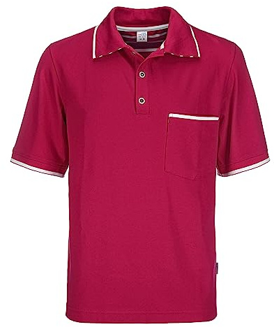 modAS Herren Poloshirt mit Knopfleiste mit 3 Metall-Knöpfen - Unifarbenes T-Shirt mit Brusttasche in Rot Größe XXL