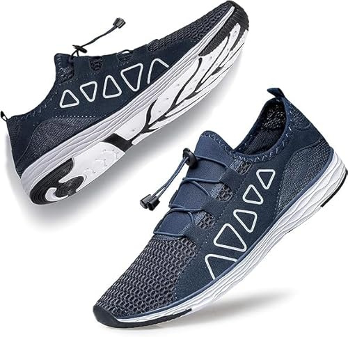 Raoendis Mens Womens Water Shoes - Quick Dry Aqua Shoes Unisex Beach Shoes for Surfing Swimming Sailing Kayak Navy Blue Size 9