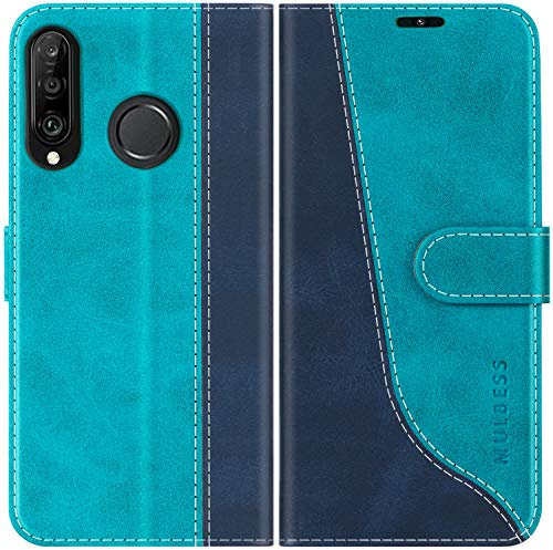 Mulbess für Huawei P30 Lite / P30 Lite New Edition Hülle, Handyülle Leder mit Kartenfach, Klapphülle mit Magnetverschluss, Flip Case Etui Handytasche Schutzhülle, Stilvoll Mint Blau