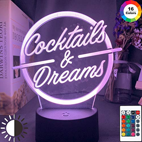 Cocktails & Dreams Led Night Light Sign for Bar Decoration Acrylic Laser Engraving USB Battery Powered Table Lamp Color Changing