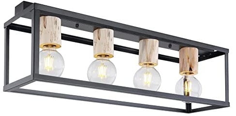Vintage Decken Lampe schwarz Wohn Ess Zimmer Beleuchtung Holz Dekor Leuchte Globo 15476-4D