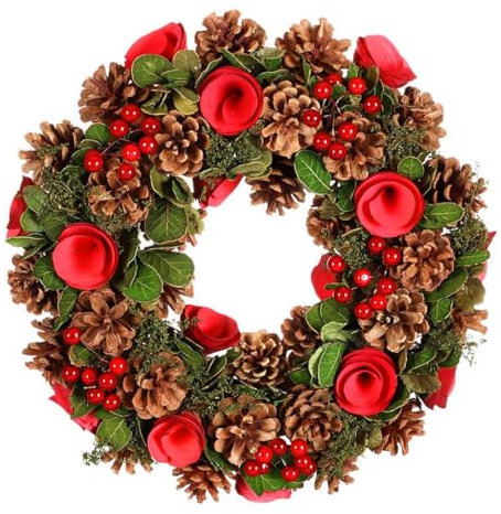 Christmas Wreath Large 14 Front Door Wall Hanging Winter Wreath Garland Ornament (Red)