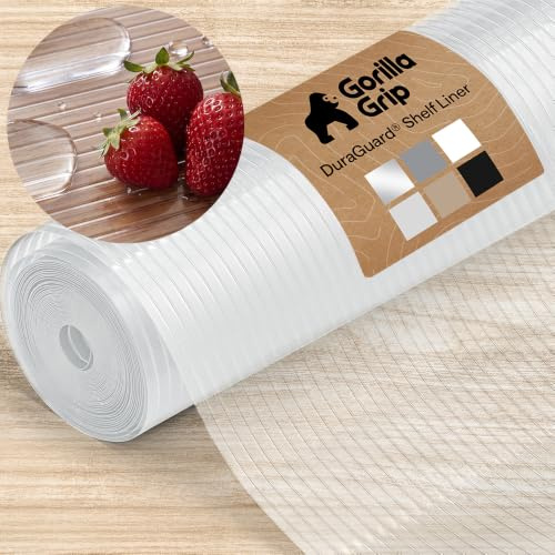 GORILLA GRIP Shelf Liner, Non-Adhesive Cabinet Liners, 20x30' Clear | DuraGuard Ribbed Plastic for Kitchen Drawers, Shelves, Refrigerator, Pantry Storage, Bathroom Closet, Waterproof, BPA Free