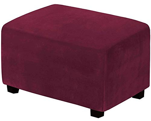 Stretch Hockerbezug, Rechteckiger Samt Hocker Bezug Weiche Stretch Ottoman Covers Waschbar Bezug Für Fußhocker Für Wohnzimmer-Weinrot-Extra groß