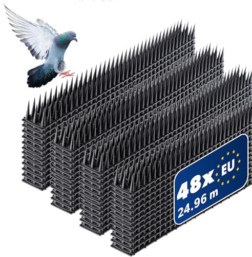KADAX 48 Stück Vogelabwehr Spikes, Kunststoff, 51x4x3,5 cm, 3-reihig, für Tauben, Katzen, Marder, Zaun, Balkon, Dach, Fensterbank, robust und wetterbeständig, frei zuschneidbar, Schwarz