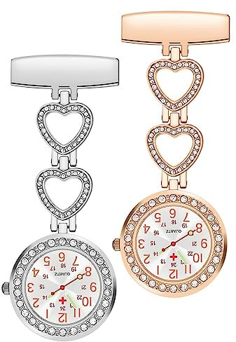 zhibeisai 2 Pieces Nurse Fob Watch,Nurse Quartz Pocket Watch, Stainless Steel Nurse Watch, Lapel Pin for Clip-on Hanging Pocket Watch Clip on Watch for Men Women Doctor Nurse