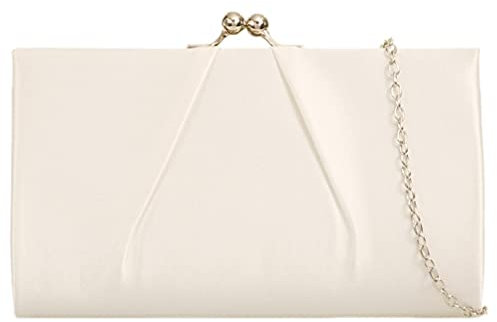 Purple Possum® Pochette Avorio Crema Raso Borsa da Sera con Chiusura Tono Oro - Tracolla da Ballo e Sposa in Avorio, Crema, Bianco Sporco, Bianco