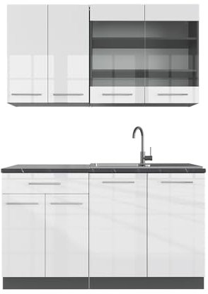Vicco Singleküche Fame-Line, Weiß Hochglanz/Anthrazit, 140 cm ohne Arbeitsplatte