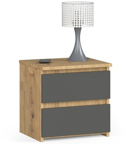 AKORD | Kommode Set 2 Schubladen Sideboard Mehrzweckschrank Schrank | Schreibtisch | ecktisch | Eck Schreibtisch für Home Office | Einfache Montage | 40x40x35 | Artisan Eiche & Graphitgrau Front