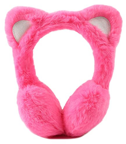 Kinder Ohrenwärmer Winter aus Weichem Plüsch Mädchen Wärmendes Ohrenschützer mit Süße KatzeÖhrche (Rosa Rot Katze)
