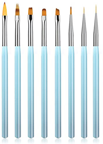 KINGMAS 8Pcs Nail Art Brushes, Nail Gel Polish Painting Brush Drawing Pen, Nail Liner Brush Set for Gel Polish Manicure Salon DIY at Home