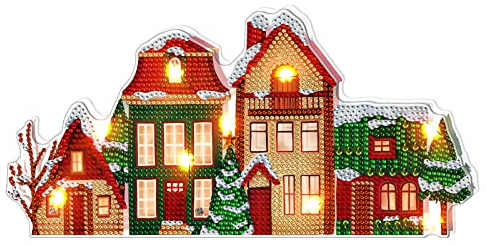 EXQULEG 5D Diamond Painting Weihnachten Deko, Diamant Painting Anhänger mit LED, Diamant Malerei Nachtlicht Deko Lampe DIY Party Deko Weihnachtsdeko Handwerk Geschenk (BJD10)