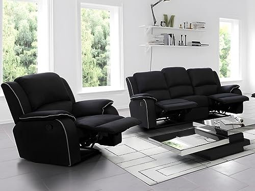 Vente-unique - Couchgarnitur Relax 3+1 - Microfaser - Schwarz - Hernani