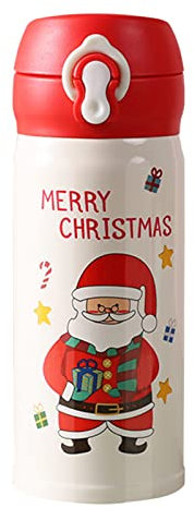 Travel Coffee Mug Leakproof 300ml, Travel Cups for Hot Drinks Thermos Small, Christmas Gifts for Kids, Reusable Design Funny Secret Santa Mug with Lid Xmas Party Present for Mum Dad (Red Santa)
